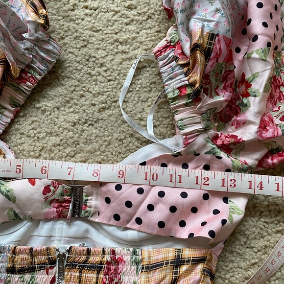 For Love and Lemons Marissa Patchwork Crop Puff Sleeve Shirt Top Size Small S - Picture 13 of 16